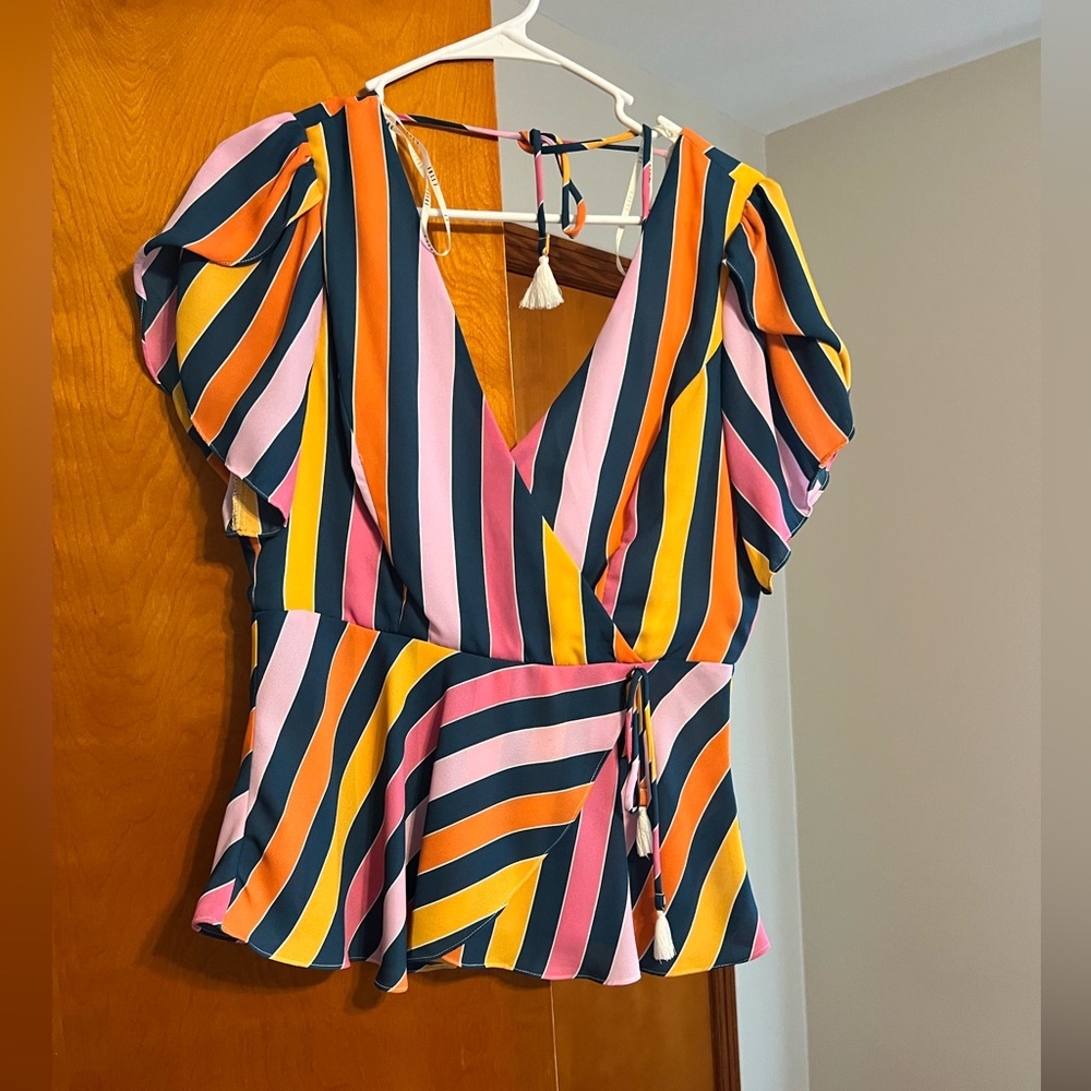 Essue Multicolor Striped V-Neck Blouse